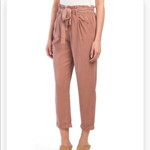 Thread + Supply | Mocha Brown Lyocell Cuffed Ankle Paperbag Pants with Belt XL